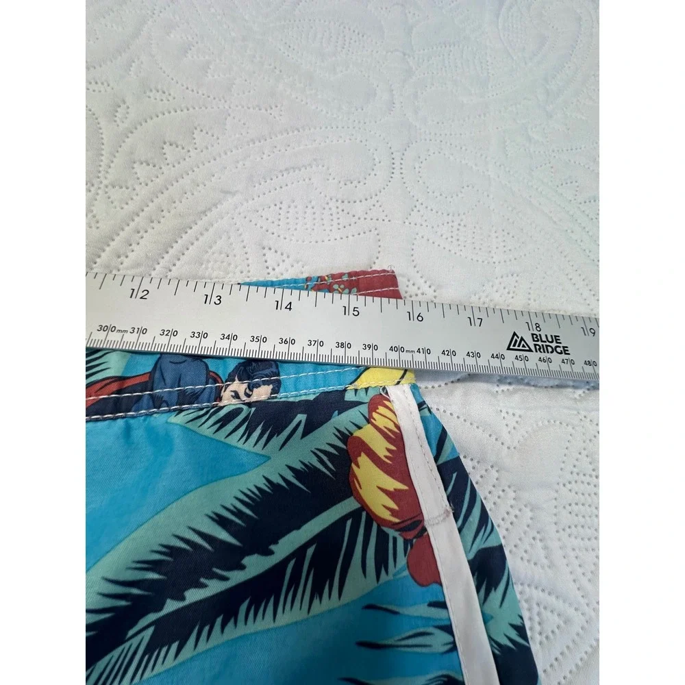 DC Comics Superman Surfing Tropical Swim Trunks Blue Hawaiian Board Shorts Men M